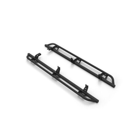 N-Fab Without Step Pads 2 Round Straight Textured Black Powder Coated Steel Rocker Panel Mount TSF214B-TX
